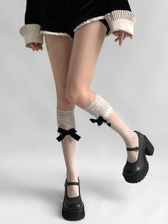 Elevate your summer wardrobe with these elegant lace-trimmed stockings featuring a delicate bowknot detail. Perfect for adding a touch of femininity to any outfit, these socks are made from lightweight, breathable fabric, making them ideal for warm weather.   Please note that this product includes only one pair of stockings. Steampunk Fashion Male, Gothic Skirts, Lace Cuffs, Steampunk Accessories, White Velvet, Outfits With Hats, Lolita Dress, Steampunk Fashion, Kawaii Fashion