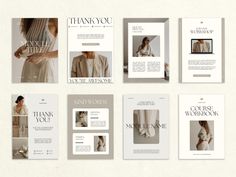 an assortment of brochures and flyers for women's clothing stores, with the words thank you on them