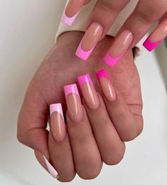 Pink French Tip Nails, Grad Nails, Pink French Tip, Pink Concert, Summer Nail Ideas, Long Square Nails, Beige Nails, Smink Inspiration