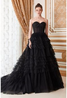 The Ladivine 1017 Long Layer Pleated Ruffle Ballgown Prom Dress Lace Corset Formal Gown is a luxurious and elegant designer piece Long Ball Dresses, Andrea And Leo, Special Ocassion Dresses, Tulle Balls, Paris Blue, Exquisite Gowns, Strapless Sweetheart Neckline, Princess Gown, Strapless Corset