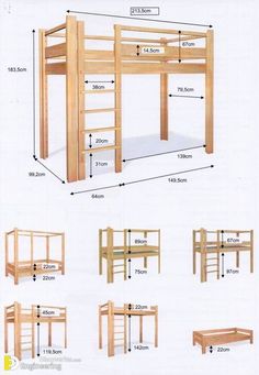 bunk bed plans with stairs and ladders for children's bedroom or playroom