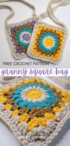 Pinterest graphic for the crochet granny square bag free pattern. Crochet Boho Purse, Granny Square Bags, Sac Granny Square, Purse Patterns Free, Tote Crochet, Crochet Boho Bag, Crossbody Bag Pattern, Granny Square Crochet Patterns Free, Free Crochet Bag