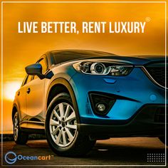 a blue car with the words live better, rent luxury