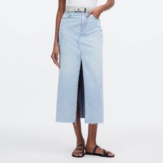 Madewell The Rilee Denim Midi Skirt Fitzgerald Wash Size 31 New With Tag Madewell Skirt, Denim Midi Skirt, Women Skirts Midi, Madewell, Midi Skirt, Dark Blue, Color Blue, Womens Skirt, Light Blue