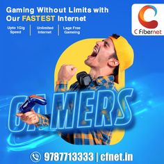 an advertisement for gaming without limits with a man holding a game controller