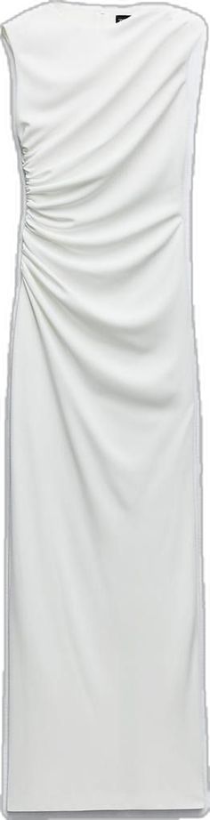 Chic Ruched Sleeveless Dress For Formal Occasions, Chic Midi Dress For Workwear, Chic Workwear Midi Dress, Chic Midi Skirt Dress For Workwear, Ruched Sleeveless Midi Dress For Work, Ruched Midi Length Sleeveless Dress For Work, Chic Lined Midi Dress, Chic Folded Midi Dress For Formal Occasions, Elegant Formal Midi Dress