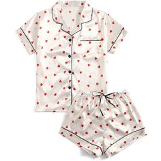 This Button Down 2 Piece Pajama Set is cute and comfy at the same time. It is available in a bunch of cute designs and trendy colors. It features a drawstring to ensure a good and comfortable fit around the waist. Made from a durable and premium material, it is washing machine friendly. This loungewear is all you need to relax at home. They are soft and easy to touch which projects versatility and effortless grace in every step you take. Made to make you feel good, each of our nightwear expresse Pajama Set White, Victorias Secret Set, Model Looks, Heart Red, Pajamas Comfy, Causal Outfits, Business Dresses, White Heart, Short Pajama Set