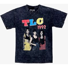 * Tlc Unisex Tee * Acid Washed To Give Vintage Look * Front Distressed Graphic Print * Inner Print Label Tag * Crew Neck * Short Sleeve * Regular Fit * 100% Cotton * Officially Licensed Tlc Merchandise * Mpn Tlc082724 * Color Charcoal Black Acid Wash Measurements: * S/M: Pit-To-Pit (19"); Length (29") * M/L: Pit-To-Pit (22"); Length (30") Distressed Black T-shirt For Concerts, Black Distressed T-shirt For Concert, 90s Acid Wash T-shirt With Screen Print, 90s Band Logo Relaxed Fit Top, Vintage Acid Wash Tops For Concert, Vintage Acid Wash Top For Concerts, Retro Washed Black Top For Streetwear, 90s Style Short Sleeve Top For Concert, 90s Band Logo Crew Neck Top