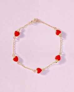 Girl Puffed Hearts Links Bracelet - Sparkle Society Gold Link Bracelet, Puffed Heart, Gold Link, Cherry On Top, Gold Heart, Conflict Free Diamonds, Heart Of Gold, Bright Red, Link Bracelets