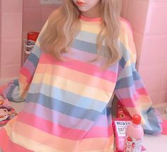 Kawaii Clothes Aesthetic, Galactik Football, Kawaii Sweatshirt, Oversize Sweatshirt, Fall Pullover, Kawaii Shirts, Style Kawaii, Harajuku Outfits, Soft Girl Aesthetic