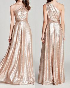 Gold Sequin Prom Dress, Gold Long Dress, Trendy Dress Styles, Delicate Gown, Gold Formal Dress, One Shoulder Neckline, Golden Dress, Cheap Evening Dresses, Sequin Prom Dress