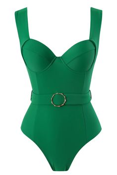 The Lyanna Green Belted One Piece Swimwear is a flawless combination of style and comfort. The vibrant green color and belted design add a touch of elegance and sophistication. Dive into the pool or lounge by the beach with confidence in this classic and timeless swimwear.  Materials: 100% Polyester Stretch Type: Slight Stretch Washing method: Hand wash  The model is 5 ft 7 and wears size S  Color may vary due to lighting on images. The product images (without a model) are closest to the true color of the product.  Item runs true to size chart and is cut to suit our size chart. Please refer to our size chart for the best fit. Do not size up or down. Elegant Green Fitted Swimwear, Chic Green Swimwear, Chic Green Swimwear For Poolside, Timeless Swimwear, Beautiful Bathing Suits, Silver Sequin Top, Glitter Wedding Dress, Girls 21st, Green Belt