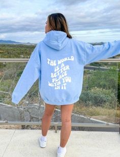 The World Is a Better Place With You In It Light Blue Retro Hoodie.  This unisex heavy blend hooded sweatshirt is relaxation itself. Made with a thick blend of cotton and polyester, it feels plush, soft and warm, a perfect choice for any cold day. In the front, the spacious kangaroo pocket adds daily practicality while the hood's drawstring is the same color as the base sweater for extra style points. .: 50% cotton, 50% polyester .: Medium-heavy fabric (8.0 oz/yd² (271 g/m .: Classic fit .: Tear Blue Long Sleeve Hoodie With Text Print, Casual Light Blue Hoodie With Letter Print, Blue Crew Neck Hoodie With Letter Print, Light Blue Letter Print Winter Hoodie, Light Blue Long Sleeve Hoodie With Letter Print, Light Blue Hoodie With Letter Print For Winter, Winter Light Blue Hoodie With Letter Print, Light Blue Hooded Sweatshirt With Letter Print, Blue Hooded Sweatshirt With Letter Print