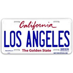 a license plate with the word los angeles in red, white and blue on it