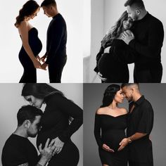 a man and woman are holding each other in their arms while they're pregnant