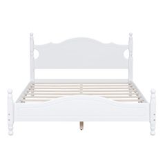 a white bed frame with wooden slats and headboard on an isolated white background