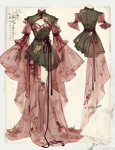 an illustration of a dress made out of sheer fabric with flowers on the shoulders and sides