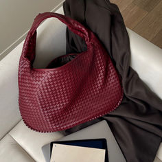 Large Burgundy Shoulder Bag for Women Cherry Red Vegan Leather Woven Burgundy Purse Hobo Dumpling Bag Maroon Travel Handbag Braided Purse Fall Purses, Burgundy Weave, Burgundy Purse, Red City, Burgundy Bag, My Style Bags, Travel Handbag, Fall Handbags, Dumpling Bag