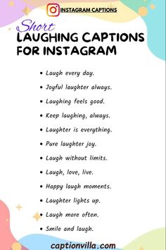 a poster with the words short laughing captions for instagram