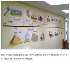 a bulletin board with pictures on it in an office building that says history teachers, this one's for your plaint mural of world history or focus on local events instead