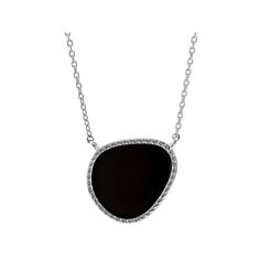 Make a statement with this black onyx pendant necklace by Gemistry. Make a statement with this black onyx pendant necklace by Gemistry. Nickel free Metal: sterling silver Chain length: 18 in. + 2-in. extender Packaging: velvety pouch Plating: rhodium Finish: polished Chain type: roloSTONE DETAILS Stone type: black onyx Total weight: 3 3/8 ct. Center stone size: 13 mm x 15 mm Shape: fancy slice Setting: bezel Gemstones may have been treated to enhance their appearance. Special care may be require Sterling Silver Necklace With Large Black Pendant, Black Sterling Silver Necklace With Large Pendant, Black Necklace With Large Round Pendant, Black Onyx Oval Pendant Necklace, Black Onyx Round Pendant Necklaces, Black Enamel Onyx Round Pendant Necklace, Black Onyx Pendant, Onyx Pendant, Sterling Silver Chain