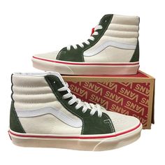 Vans Sk8 Hi Retro Sport Skateboard Shoes Women’s Size 8 Men’s Size 6.5 Suede & Canvas Marshmallow / Kombu Green. Lace Up Hi Top Sneakers. Please See Sizing Chart Before Making Your Purchase. Tags: Surfing Sneakers Beachfront Autumn Night State Fair Amusement Park Color Might Vary Due To Lighting. Box Not Included. New With Tags #Vansauthentic #Vansoffthewall #Vansoldskool #Vansslipon #Skater #Surfer #Skate Green Vans Skate Shoes With Gum Sole, Vans White Skate Shoes With Rubber Sole, Vans White High-top Sneakers, White Vans High-top Sneakers, Vans White Canvas Shoes With Speckled Midsole, Green Skate Shoes With Speckled Midsole, Vans White Skate Shoes With Contrast Sole, White Canvas Shoes With Vulcanized Sole For Skateboarding, White Vans High-top Sneakers With Contrast Sole