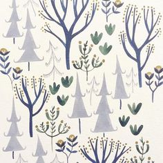 a painting of trees and plants with dots on them