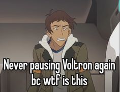 an anime character with the caption never passing voltron again, bc wf is this