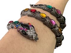 Flex Snake Bracelet Cuff Vintage adjustable, Vintage, multi color rhinestones, pewter tone finish J Newburgh Ny, Snake Bracelet, Bracelet Cuff, Arm Band, Cuff Bracelets, Bangle Bracelets, Silver Tone, Jewelry Bracelets, Etsy Accessories