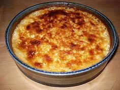 a baked dish in a bowl on a table