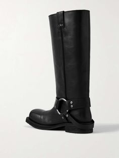 ACNE STUDIOS + NET SUSTAIN embellished leather knee boots | NET-A-PORTER Acne Studios Shoes, Womens Biker Boots, Black Biker Boots, Leather Work Boots, Leather Thigh High Boots, Leather Knee Boots, High Leather Boots, Denim Boots, Black Boots Women