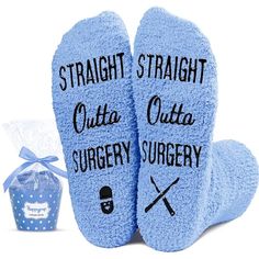 After Surgery SocksThe blue fuzzy socks feature the phrase "STRAIGHT OUTTA SURGERY" and are made with soft, moisture-wicking material that provides excellent comfort for your feet.Size & MaterialThese fluffy socks are made of plush coral fleece, providing ultimate comfort and warmth. Designed to fit women's shoe sizes 6-10. Our fuzzy socks also feature black non-slip soles, ensuring your safety on wood and tile floors.Cupcake PackagingTo ensure ... Funny Blue Socks For Gift, Post Surgery Gift, Medical Socks, Radiologist Gifts, Surgery Recovery Gift, Emt Gift, Cupcake Packaging, Dental Assistant Gifts, Paramedic Gifts