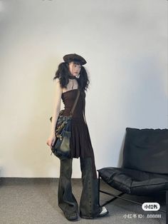 Dresses And Jeans, Light Gothic Outfits, Alt Cottagecore Fashion, Skirt And Jeans Combo, Layered Fashion Street Style, Fairy Y2k Outfits, Vkei Fashion Aesthetic, Dark Earthy Outfits, Jeans Under Dress Outfit