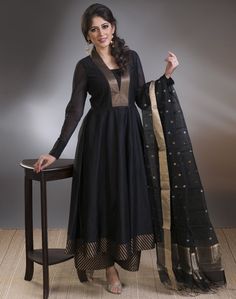 kurta dresses for women bangladesh | Buy Fabindia Black Silk Cotton Anarkali Brocade Border Slim Fit Long ... Border Saree Dress Pattern, Mangalagiri Dress Designs, Mangalagiri Cotton Dress Designs, Long Gown Design, Anarkali Dress Pattern, Gaun Fashion