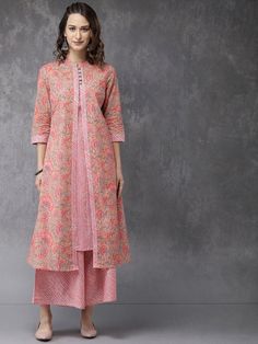 Layered Kurta, Dolly Fashion, Pink Long Dress, Three Quarter Sleeve Tops, Palazzo Pant, Cotton Kurti, Cotton Bottoms, Stylish Dress Designs