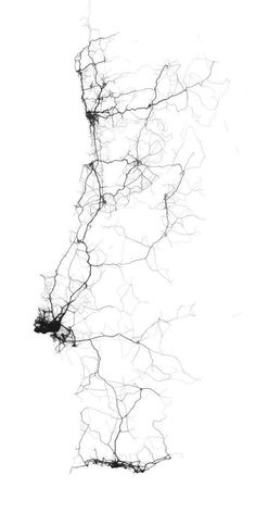 a black and white photo of the shape of a map with lines drawn on it