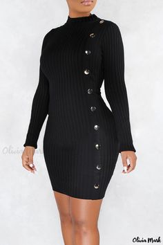 Olivia Mark - Half a Turtleneck Sweater with Skirted Design Mini Black Bodycon Dress Long Sleeve, Night Club Dress, Elegant Sweater, Vogue Dress, Asymmetrical Sweater, Ribbed Sweater Dress, Long Sleeve Sweater Dress, Mini Sweater Dress, Long Sleeve Turtleneck