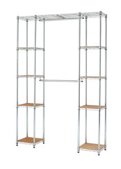 TRINITY's Expandable Closet Organizer is the perfect addition to any closet or living space. This expandable, free-standing closet system comes with adjustable hanging rods for men's clothing and/or dresses. The closet organizer comes with (2) adjustable hanging bars and fits closet widths ranging from 56"- 78", and (8) adjustable shelves with bamboo boards. Easy no tool assembly! TRINITY Adjustable Height Chrome Clothing Rack with EcoStorage Finish, 56-78-in Width, 260 lbs. Capacity | TBFZ-2701 Chrome Clothing, Standing Closet, Clothing Racks, Free Standing Closet, Portable Closet, Bamboo Board, Hanging Bar, Closet Organizer, Closet System