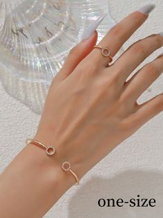 2pcs/set Simple Geometric Cold Color Style Bracelet & Ring For Women, Daily, Date, Party Yellow Gold    Copper     Women Fashion Jewelry, size features are:Bust: ,Length: ,Sleeve Length: Bracelet Gold Women Fashion, Ring And Bracelet Set, Hand Jewelry Rings, Jewelry Hacks, Gold Bracelet Simple, Pretty Jewelry Necklaces, Jewelry Bracelets Gold, Women's Jewelry Sets, Stylish Bracelet