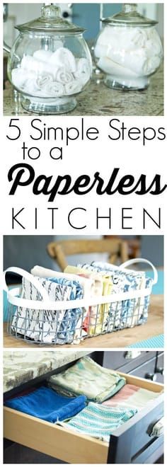 the steps to make paperless kitchen napkins are shown with text overlay that reads 5 simple steps to a paperless kitchen