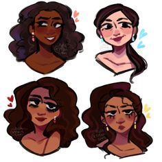 four different types of women's faces with long hair and big earrings on them