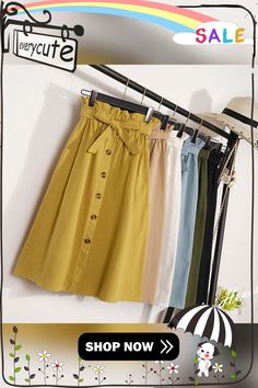 Summer Autumn Skirts Womens Midi Knee Length Korean Elegant Button High Waist Skirt Female Pleated School Skirt Non-stretch Buttoned Skirt For Spring, Spring Non-stretch Buttoned Skirt, Spring Non-stretch Skirt With Buttons, High Waist Non-stretch Button Skirt, Knee-length Summer Bottoms With Buttons, Casual Non-stretch Skirt With Button Closure, Knee-length Summer Skirt With Button Closure, Summer Knee-length Skirt With Button Closure, Summer Button-up Cotton Skirt