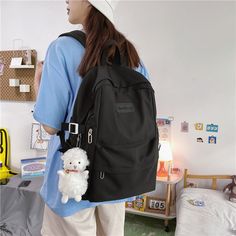 Size:length 32cm,Width 13cm,Height 44cmColor:black/white/blue/yellow/pink/green New Girl Laptop Waterproof Backpack Trendy Solid Color College Student Bag Female Kawaii Bag Lady Travel Backpacks Fashion Women College Student Bag, Black Rucksack, Hip Hop Print, Kawaii Bag, Travel Backpacks, Red Wallet, Blue Wallet, Cute Wallets, Student Bag