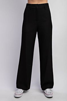 These Black Tailored Woven Pants offer a refined look with their tailored fit and classic black color. The woven fabric provides a polished appearance while the tailored design ensures a comfortable and flattering fit. Elevate your wardrobe with these must-have pants. Fabric & fit:95% POLY,5% SPANDEX Model is wearing size Small. Tailored Design, Handbag Accessories, Black Color, Classic Black, Woven Fabric, Must Haves, Wardrobe, Pants, Fabric