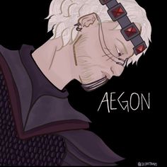 an older man with white hair and red eyes is wearing a black outfit that says aegon