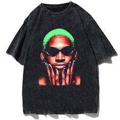 Hip Hop Streetwear Men Dennis Rodman T Shirt Rapper Print T-Shirt Washed Short Sleeve Harajuku Tee Vintage Rap Tees, Hoodie Jacket Men, Vintage Hip Hop, Dennis Rodman, Rap Tee, Estilo Hip Hop, Hoodie Coat, Hip Hop Streetwear