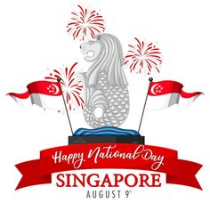 the national day logo with fireworks in the sky and an image of a statue on top