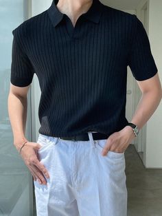 Shirt Outfit Men, Minimalist Fashion Men, Street Style Outfits Men, Mens Casual Dress Outfits, Men Stylish Dress, Guys Clothing Styles, Cool Outfits For Men, Mens Casual Dress, Ribbed Knit Top