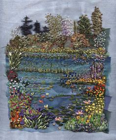 a painting of water lilies and other flowers