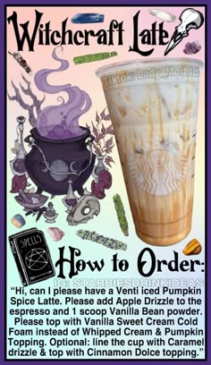 an advertisement for how to order starbucks coffee from witch craft latte in portland, maine